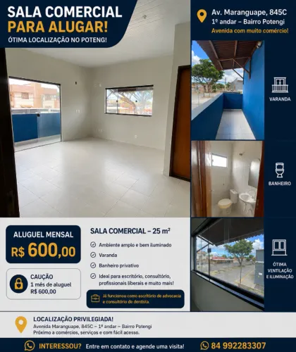 Salas Comerciais para Alugar no Potengi - R$ 600,00