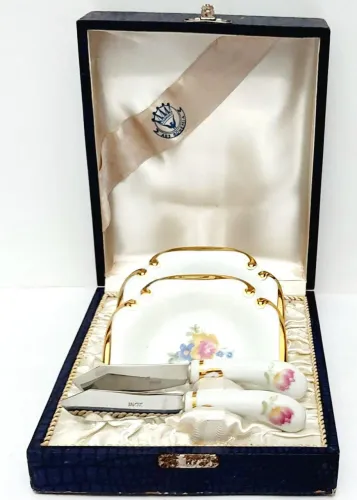 Conjunto Vintage de Servir Manteiga e Patê C/ Pratinhos Porcelana Szakmary ARS Bohemia
