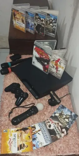 (PS3) Playstation 3 - Slim - Desbloqueado - 500GB interno + Acessórios e Jogos