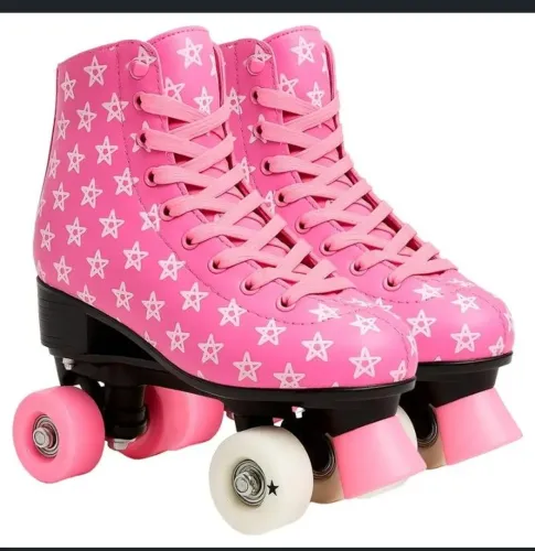 Patins 4 rodas Estrela Rosa feminino Ajustável retro freio dianteiro - DM toys