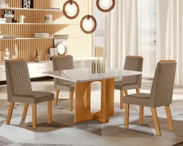 Conjunto de Mesa Firenze Com Vidro 1.20M 4 Cadeiras Riviera
