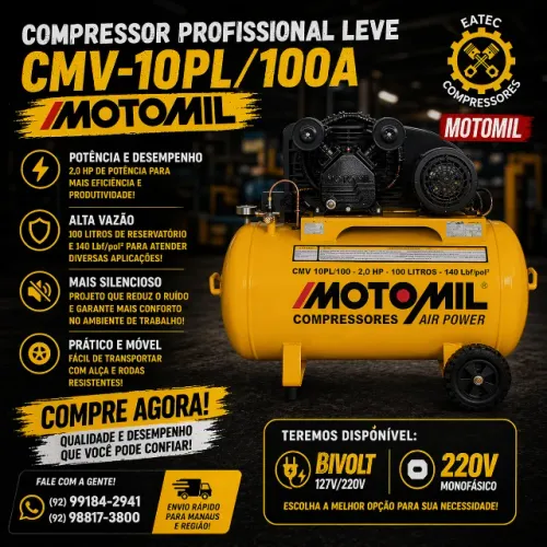 COMPRESSOR PROFISSIONAL MOTOMIL CMV-10PL/100A