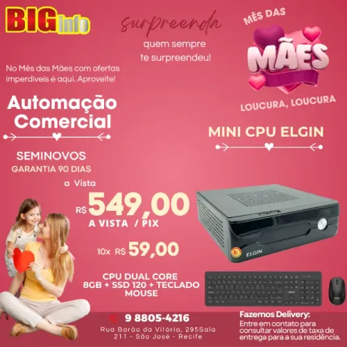 Mini Computador Pdv Ssd 120gb 8gb Bivolt Teclado e Mouse  - Em Ate 10x Fixas 