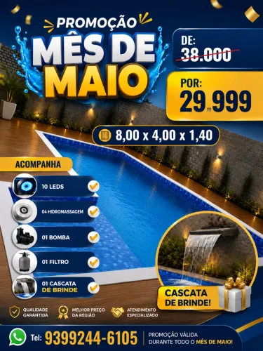 Piscina de concreto com revestimento em vinil