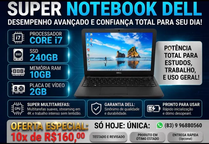Dell i7 10GB RAM, 240GB HD SSD, placa de vídeo 2GB (10x sem juros)