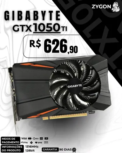 [S/ NOVO] Placa de Vídeo GTX 1050 TI Gigabyte GDDR5 128bit - Garantia 90 Dias