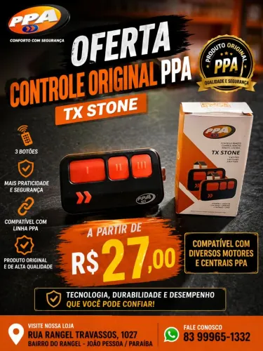CONTROLE PARA MOTOR DE PORTÃO DE GARAGEM PPA TX STONE ORIGINAL 3 BOTÕES, fazemos entrega