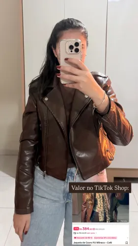 Jaqueta de couro PU café novíssima