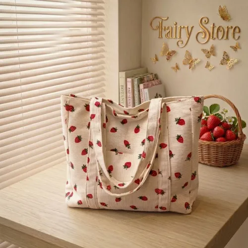 Bolsa Velvet Vintage com Estampa de Morangos