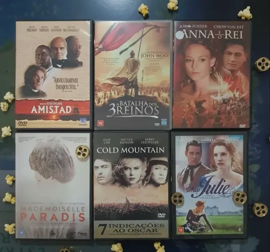 Kit de 6 filmes em DVDs originais tema época: Amistad,Cold Mountain, Batalha dos 3 reinos 