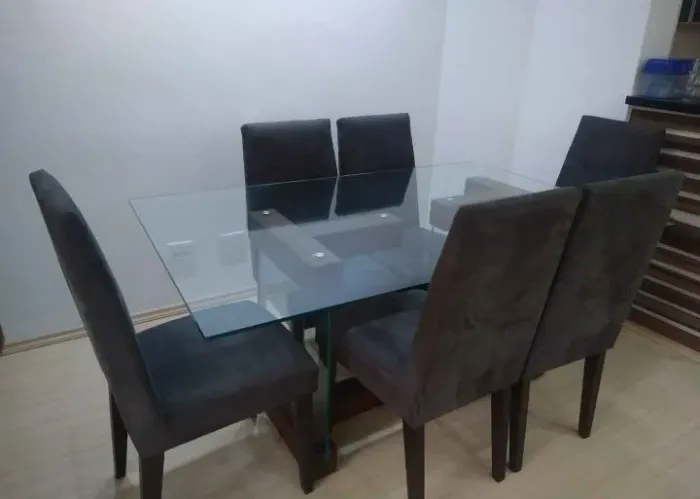 Mesa Tampo Vidro 6 cadeiras