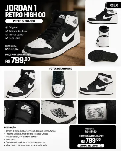 Air Jordan 1 Retro High OG Black/White Original - NOVO