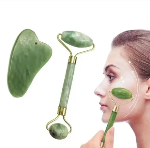 Rolinho e pedra Jade para limpeza de pele e drenagem facial