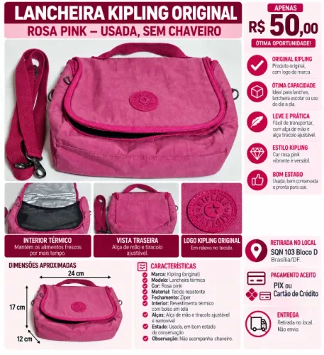 Lancheira Kipling Original (Usada, Sem Chaveiro)