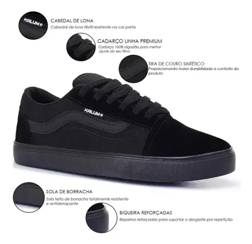 Tenis Cano Baixo Skate Kalum 44 Academia Unissex Leve Confortavel Old School Clássico