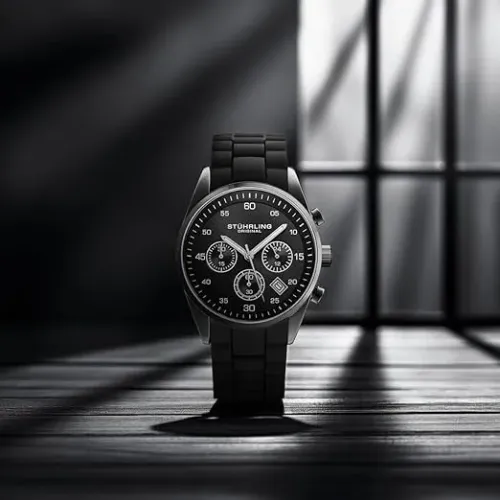 Relógio Stuhrling 42mm Preto Silicone 4057.1 Quartzo