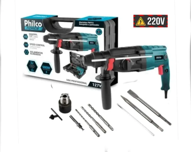 Martelete Rompedor Philco Force Profissional 900W-220V c/ maleta e acessórios