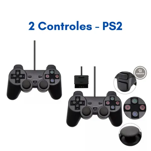 Conjunto 2 Controles Joystick com Fio para PS2