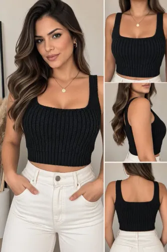 Cropped de Tricô Feminino Preto | Novo | Frete Grátis