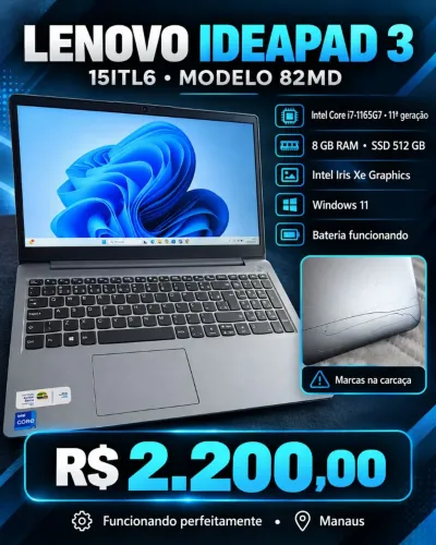 Computador Lenovo Ideapad 3 com Intel i7