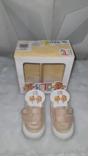 Tênis Infantil Bebê KTO Baby Bege e Branco com Caixa 15 TM