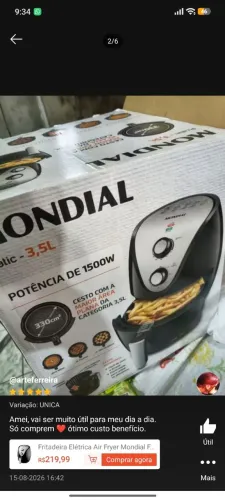 Fritadeira Air fryer mondial 3,5L ( nova)