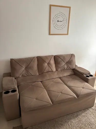 Sofá Retrátil e Reclinável 3 Lugares Veludo Bege