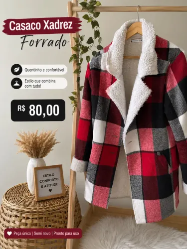 Vendo casaco xadrez tamanho P , mais serve um M também