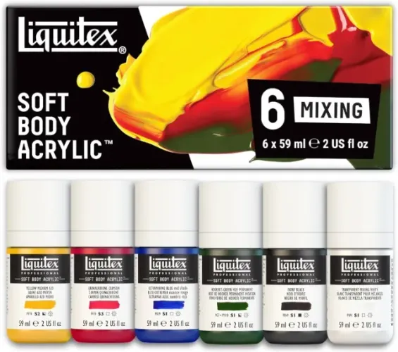 Tinta Acrílica Liquitex Soft Body baixa viscosidade caixa com 6 unidades
