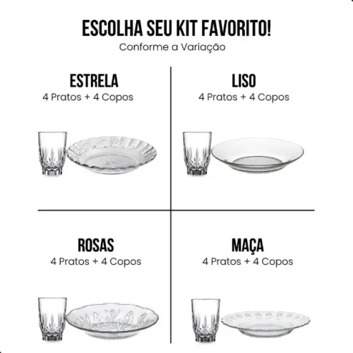 Kit Jantar Completo! Pratos Fundos + Copos 8 Peças | Achadinho Shopee