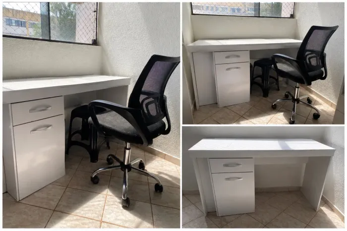 Escrivaninha Branca + Cadeira de Escritório Giratória - Vendo Separado ou Conjunto