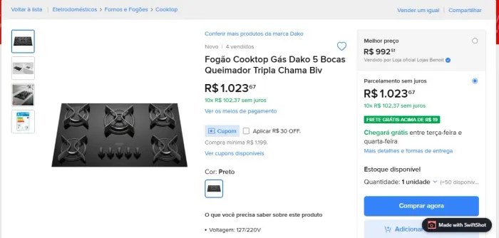 Cooktop dako supreme 5 bocas 