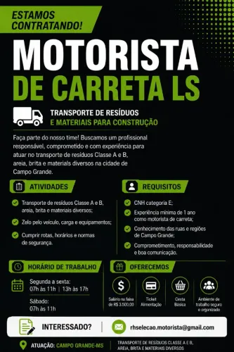 Contrata-se Motorista Carreta LS