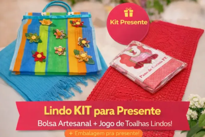 KIT LINDO PARA PRESENTE - Bolsa Artesanal + Toalhas | Pronto para Entregar
