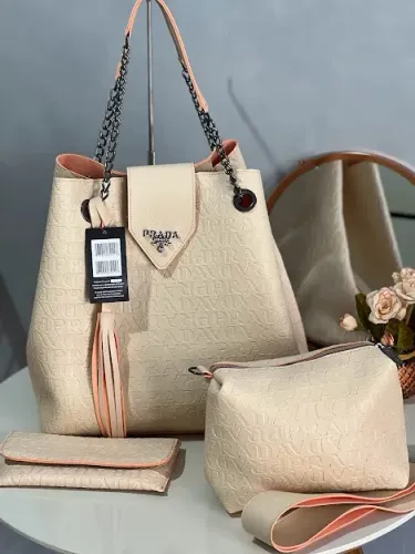 Bolsa Sacola Prada Frequenciada Kit com 3 Peças Alça Corrente