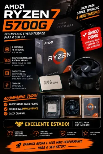 Processador Ryzen 7 5700G + Caixa + Cooler Box NOVO - EXCELENTE ESTADO
