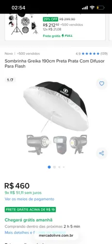 Sombrinha Greika 190cm Preta Prata Com Difusor Para Flash