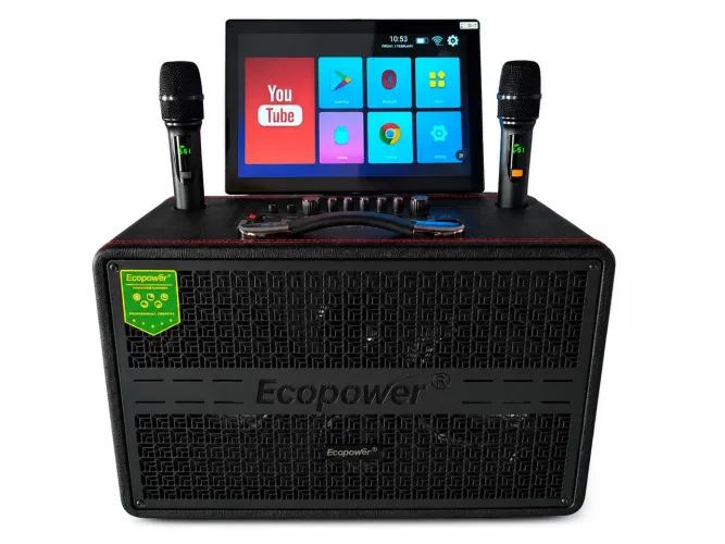 Karaokê Ecopower Completo com Tela e 2 Microfones Sem Fio - 10x no Cartão