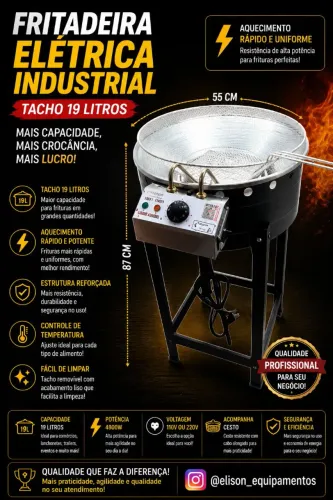 Fritadeira elétrica 19 litros tacho 