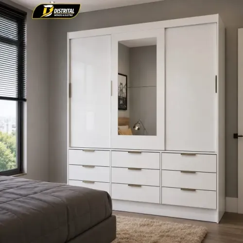 Guarda Roupa Sevilha Casal com Espelho 3 Portas 9 Gavetas Novo