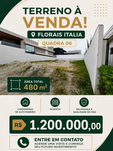 Lote condomínio florais Itália 480mts