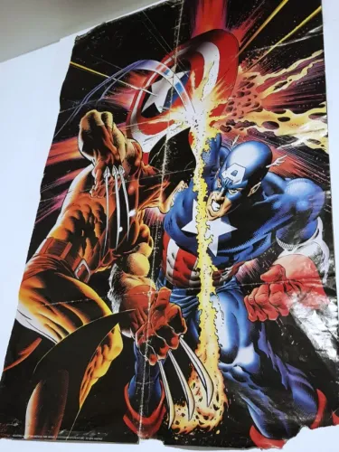 Poster antigo Wolverine vs Capitão América Tamanho 83cm x 45cm