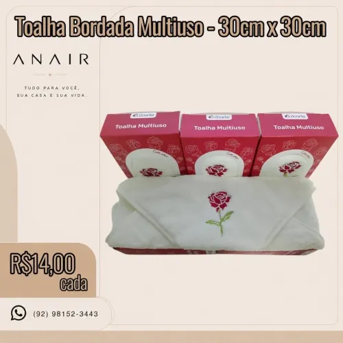 Toalha Bordada Multiuso - 30cm x 30cm 