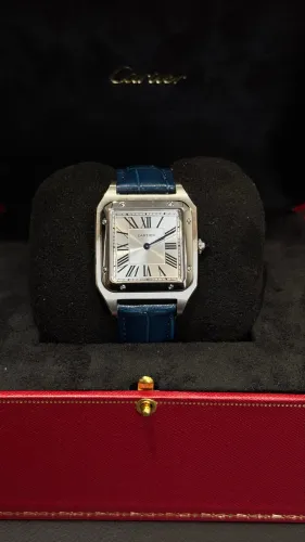 Cartier Santos Dumont - Mostrador Branco - Pulseira Azul - Estado de Novo