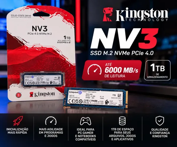 SSD Kingston NV3 1TB M.2 NVMe PCIe 4.0 - 6000MB/s