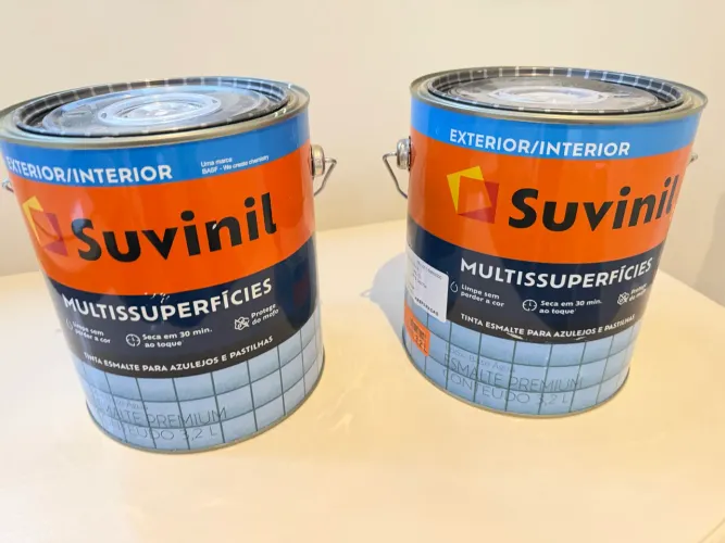 2 Latas Tinta Suvinil Multisuperfícies Epóxi 3,2L - Cor Seixo Branco (Novas/Lacradas)
