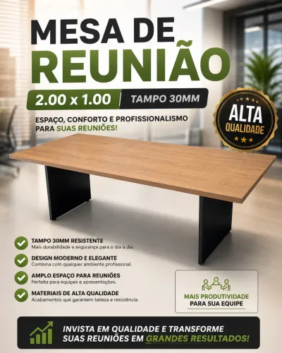 MESA DE REUNIAO 2.00x1.00 30MM LOJA IKONOFFICE