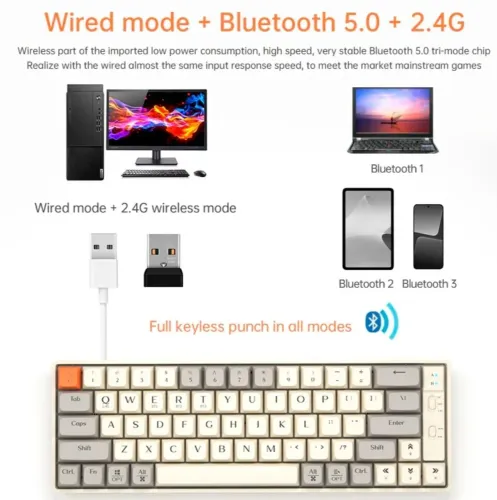 Teclado Gamer Mecânico Langtu GK65 Tri- mode Bluetooth Windows, ios e Android
