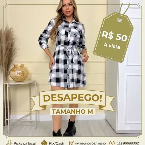 Vestido xadrez manga longa