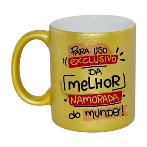 Caneca Glitter Namorados Dourado Personalizada